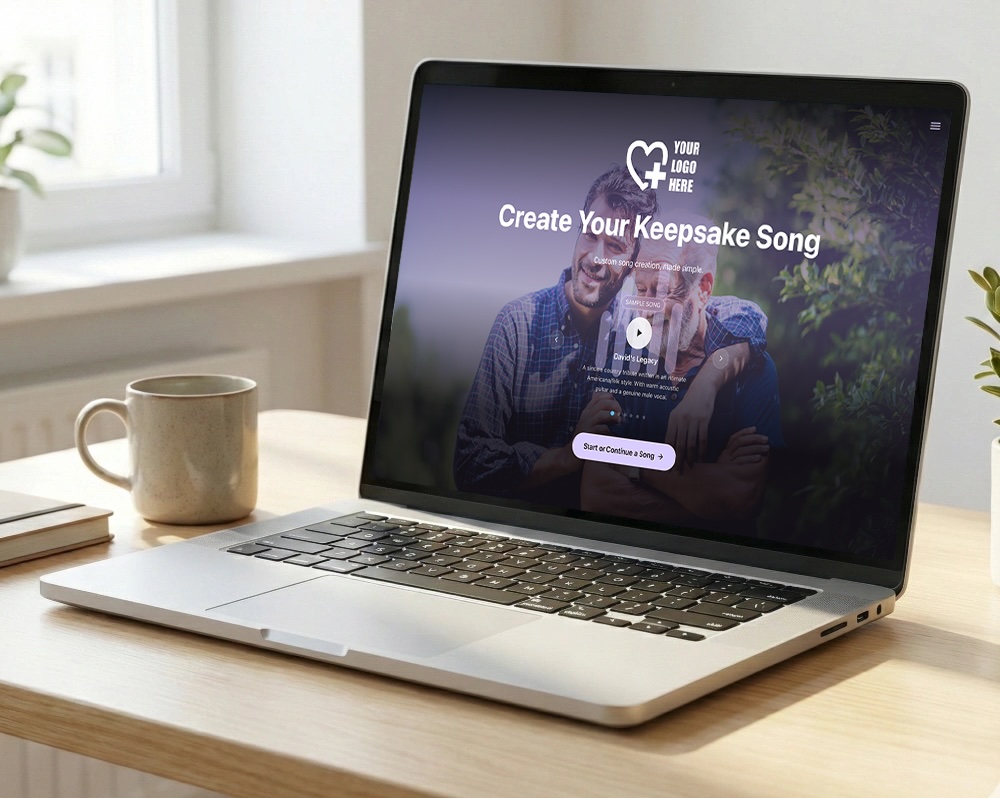 White-label memorial site displayed on a laptop